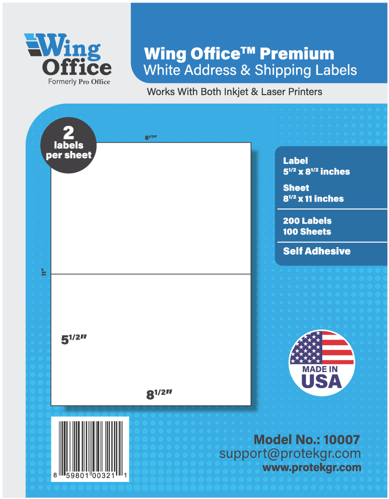 Wing Office 600 Premium Half Sheet Shipping Labels Self-Adhesive 8.5 X 5.5 