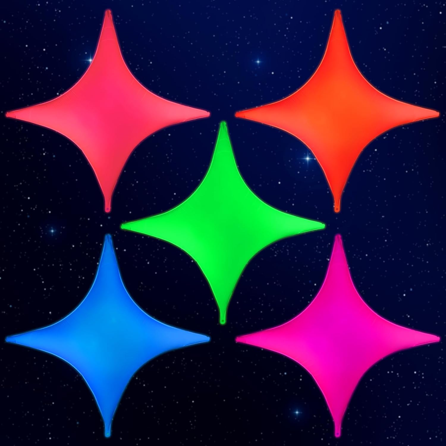 Mega-L Glow in the Dark Party Supplies, 5 Pcs Neon Star Balloons Set | Fluoresce