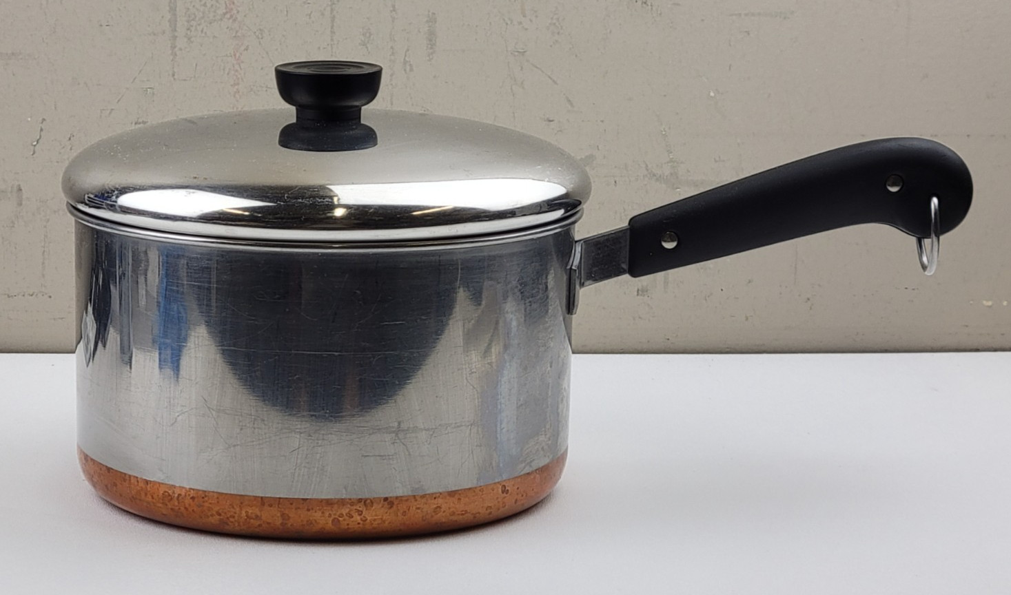 Vintage Revere Ware Stainless Steel Copper Bottom Handled Saucepan Pot w/ Lid Vintage Revere Ware Stainless Steel Copper Bottom Handled Saucepan Pot w/ Lid