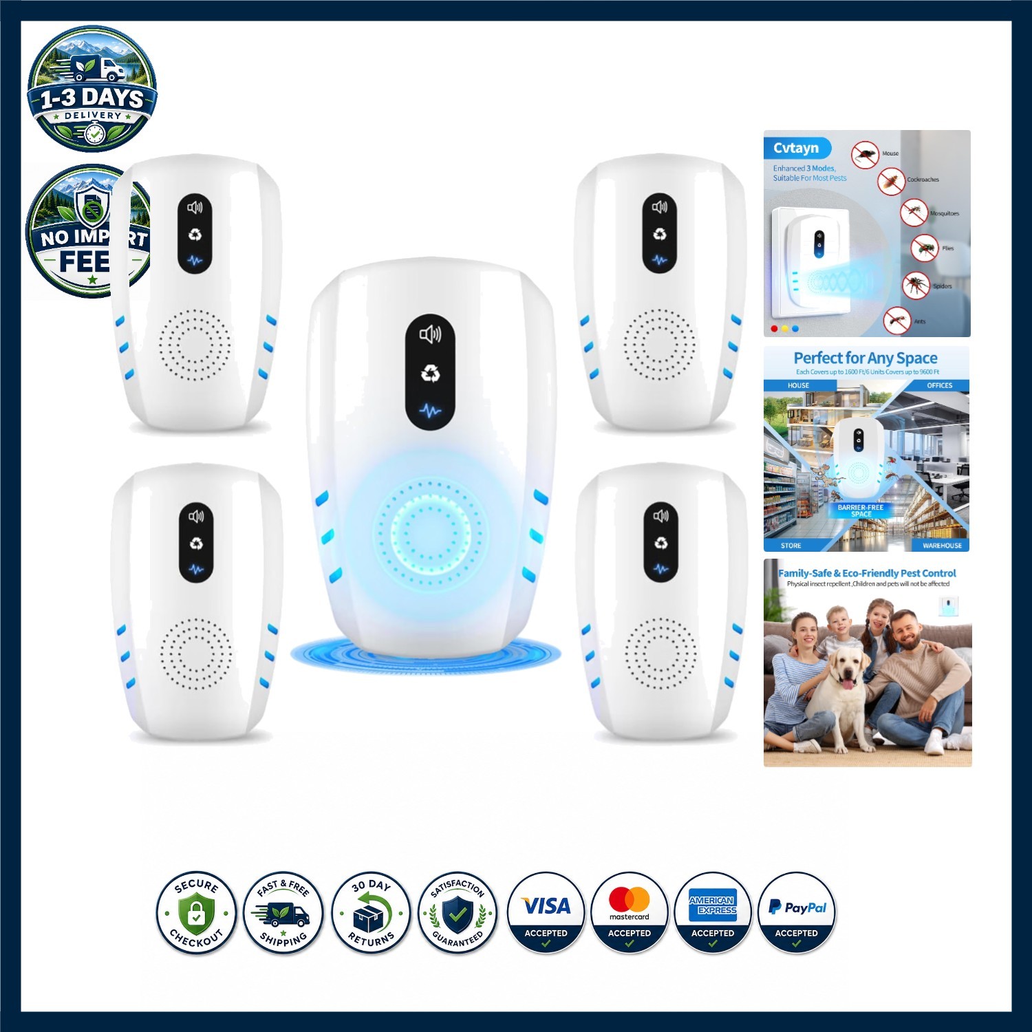 Elegant 5-Pack Ultrasonic Pest Repeller with 3 Modes - Ideal Indoor Solution