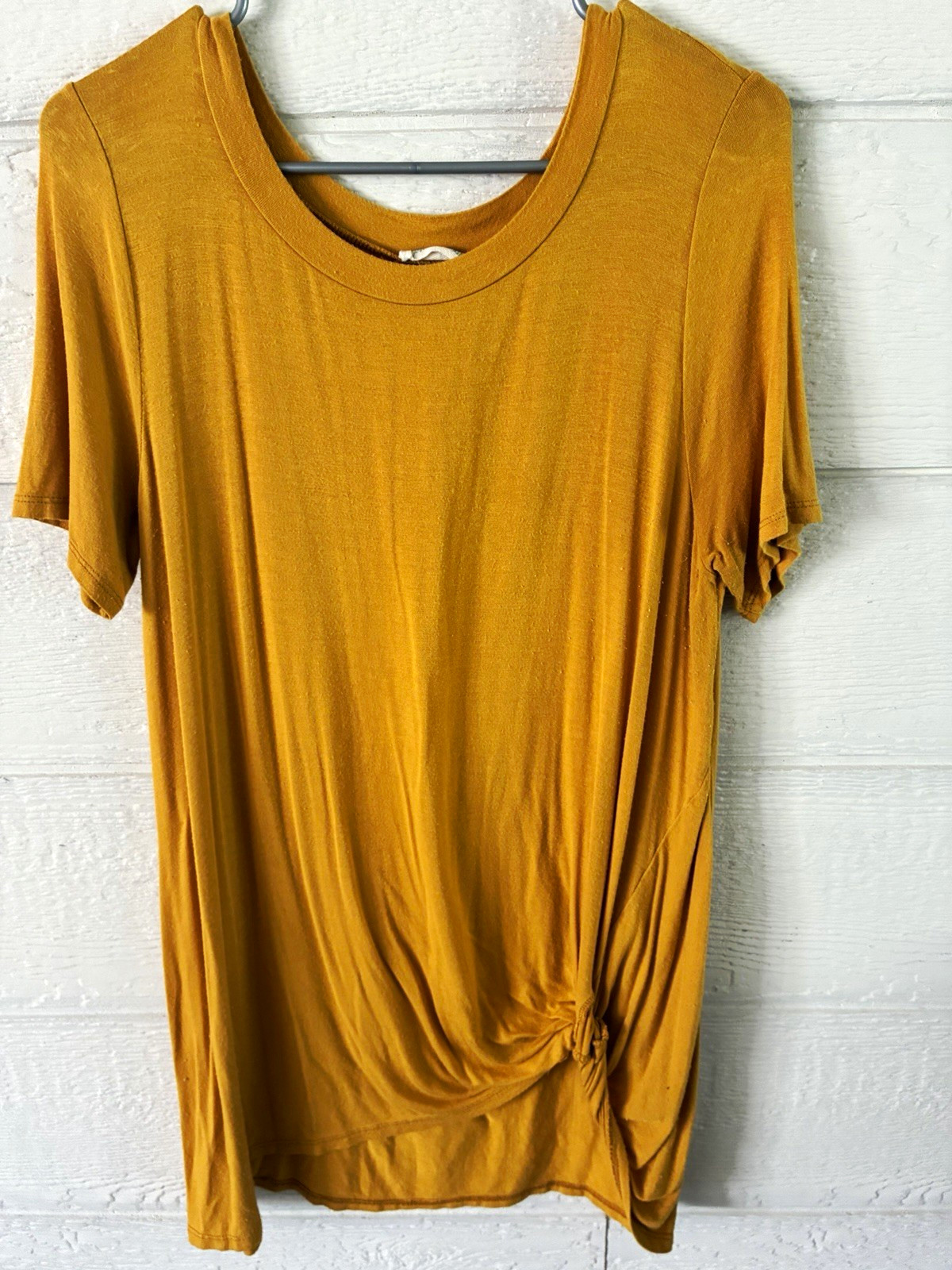 Cotton Bleu Yellow Twist Front Knit Short Sleeve T-Shirt Womens M Round Neck
