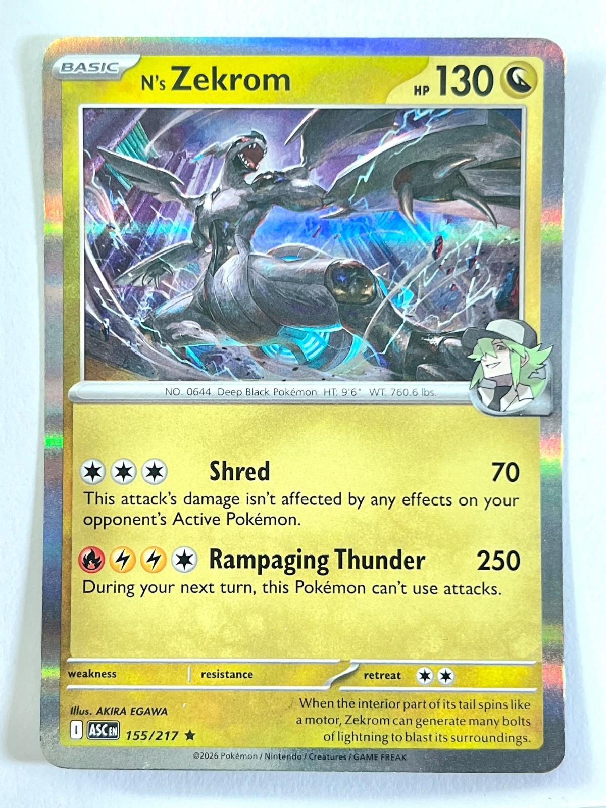 N’s Zekrom 155/217 Holo Rare Ascended Heroes Pokemon TCG Pack Fresh Near Mint NM