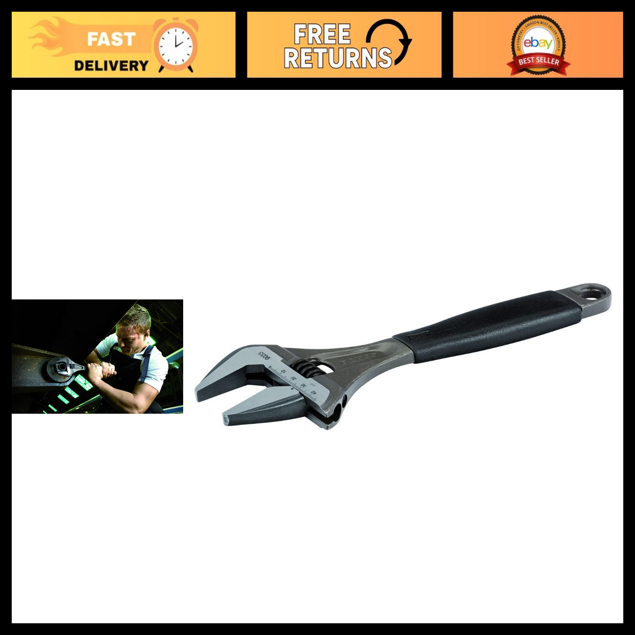 Ergonomic 12-Inch Adjustable Wrench, X-Wide Design, Heavy-Duty Tool, Black/Gray