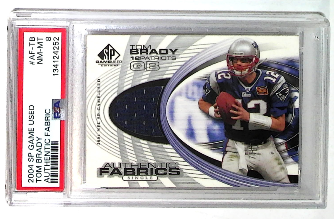 2004 SP Game Used Tom Brady #AF-TB Authentic Fabrics GU Patch PSA 8
