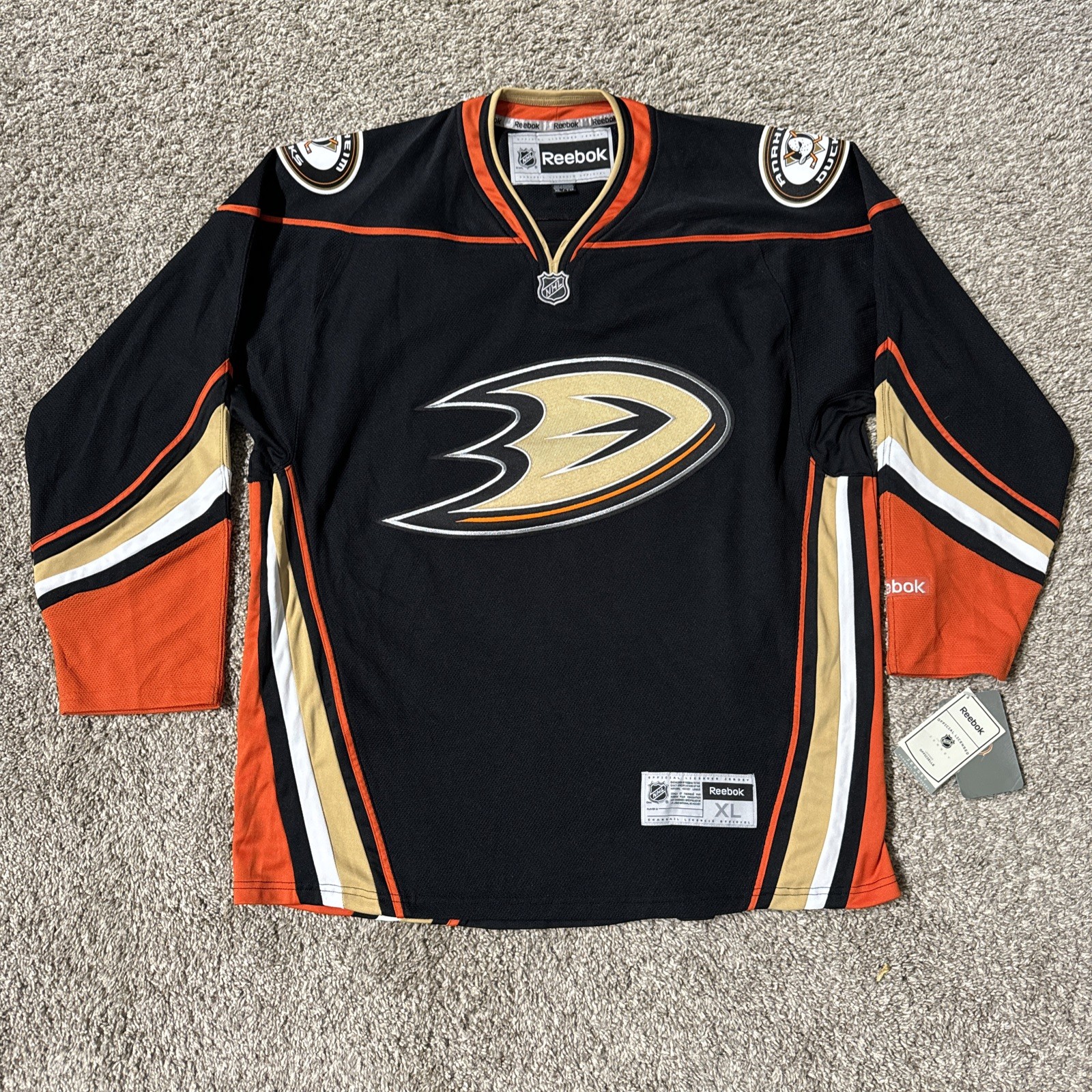 NEW Reebok Anaheim Ducks NHL Jersey Hockey Black/Gold/Orange Retro Mens Size XL
