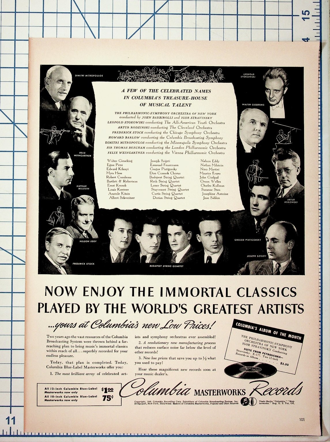 1940s Columbia Masterworks Records Ad Classical Music Orchestras Vintage Print