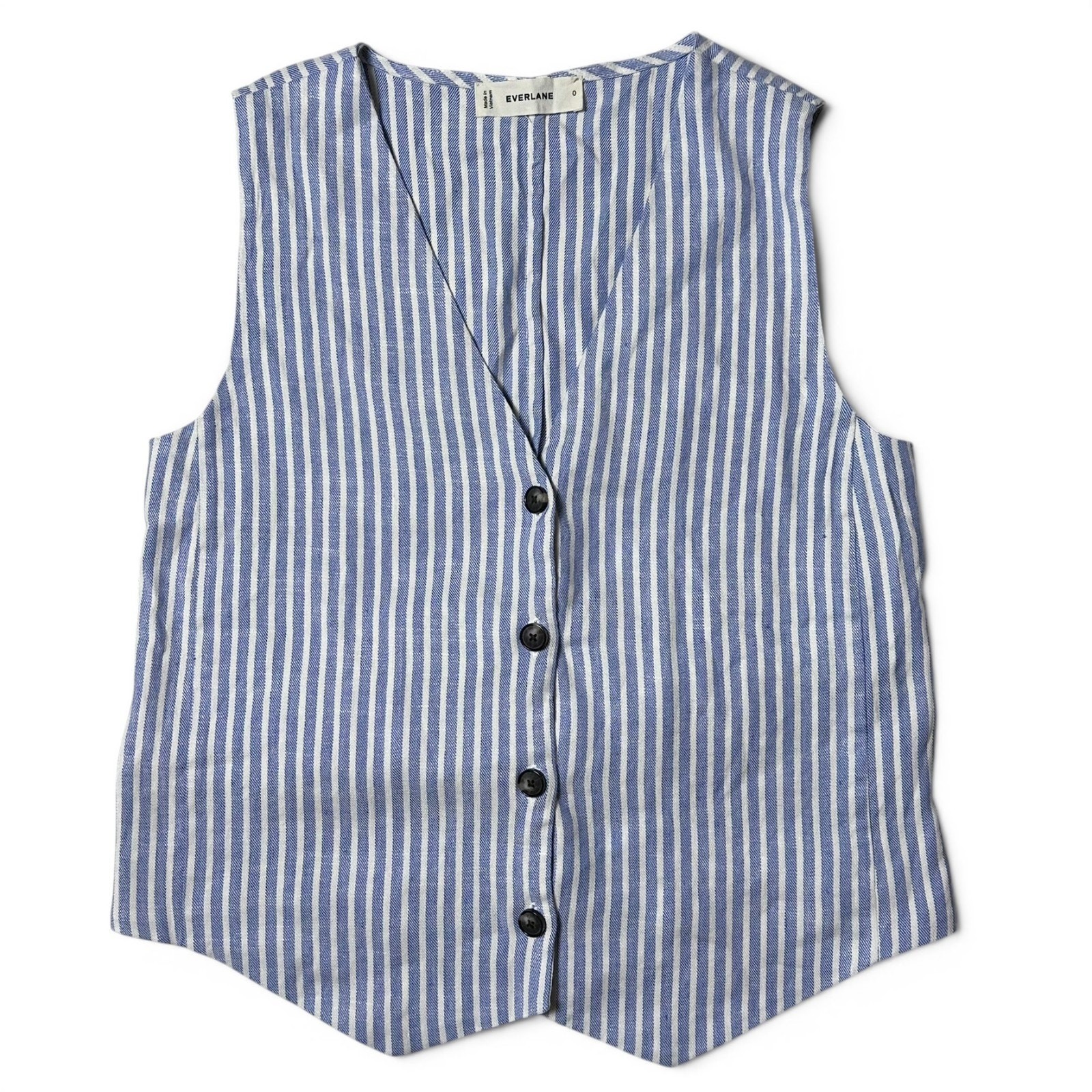 Everlane European Flax Linen Blend Vest Womens Size 0 Blue White Striped NWOT Everlane European Flax Linen Blend Vest Womens Size 0 Blue White Striped NWOT