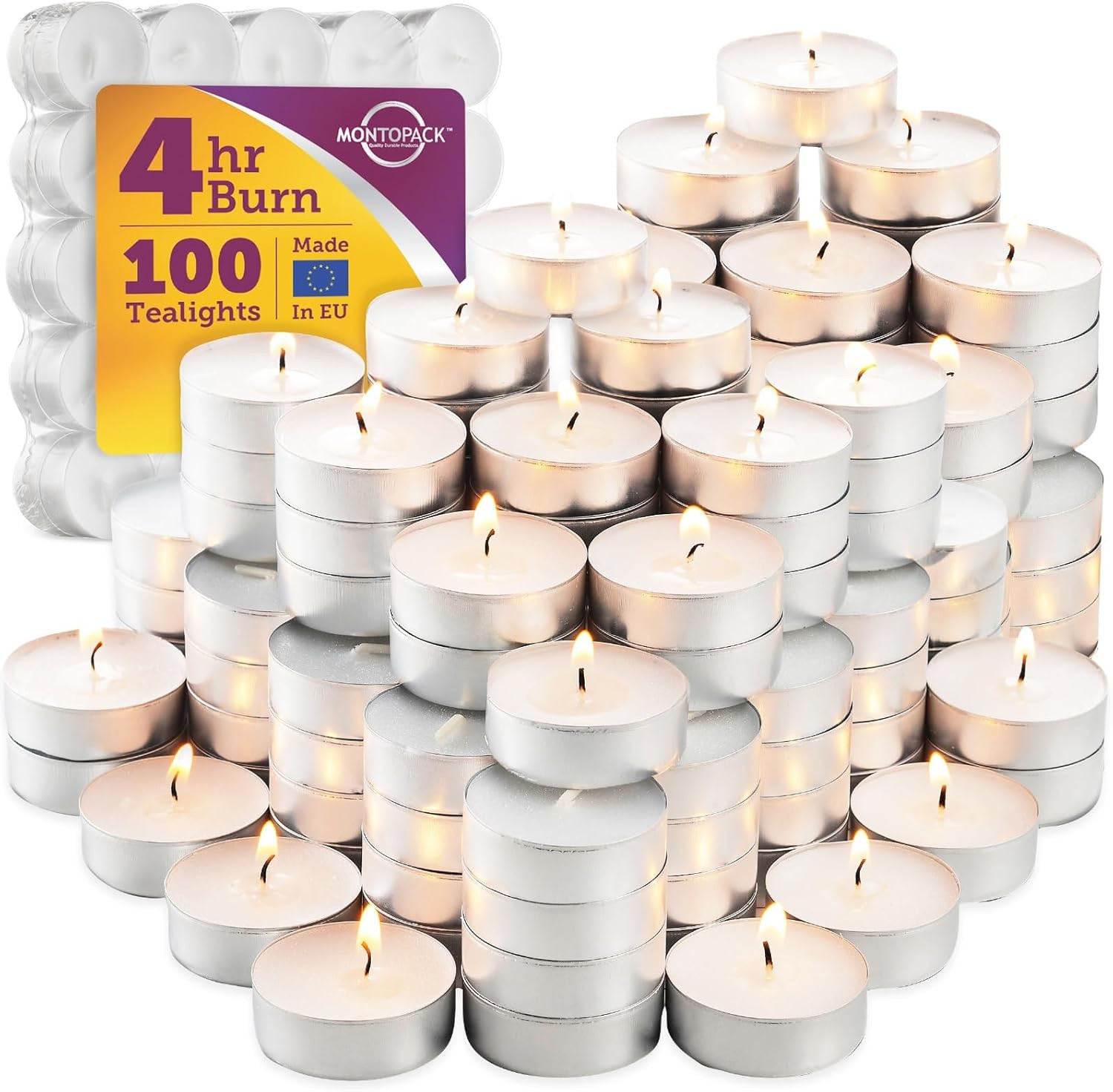 Tea Light Candles 100 Pack Unscented 4 Hour White Smokeless, USA