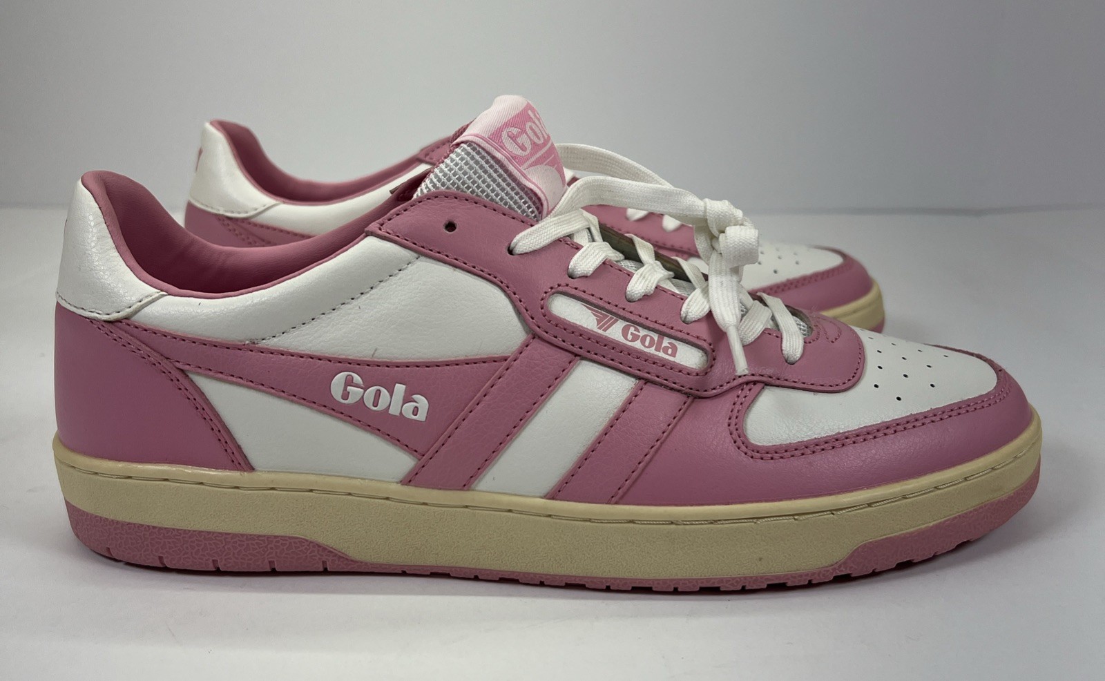 Gola Hawk II Sneakers Women\'s Size 10 White Pink Leather Retro Court Shoes NEW