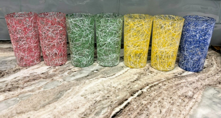 Vintage Hazel Atlas Spaghetti String Tumblers, Set of 7 - MCM 1950s Glasses