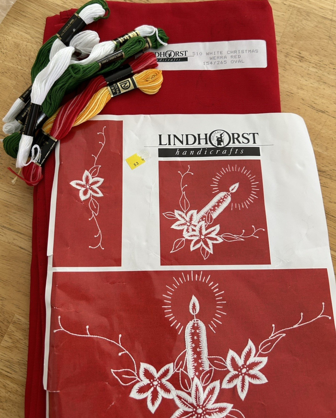 Vintage White Christmas Lindhorst Stamped Embroidery Tablecloth Kit