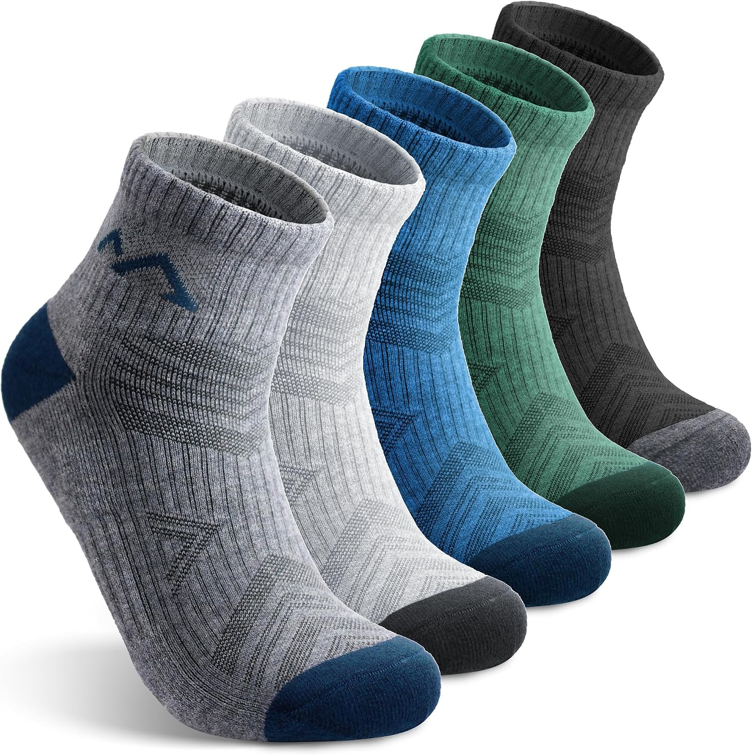 Mens Womens Merino Wool Hiking Socks 5 Pairs Quarter Ankle Thick Cushion
