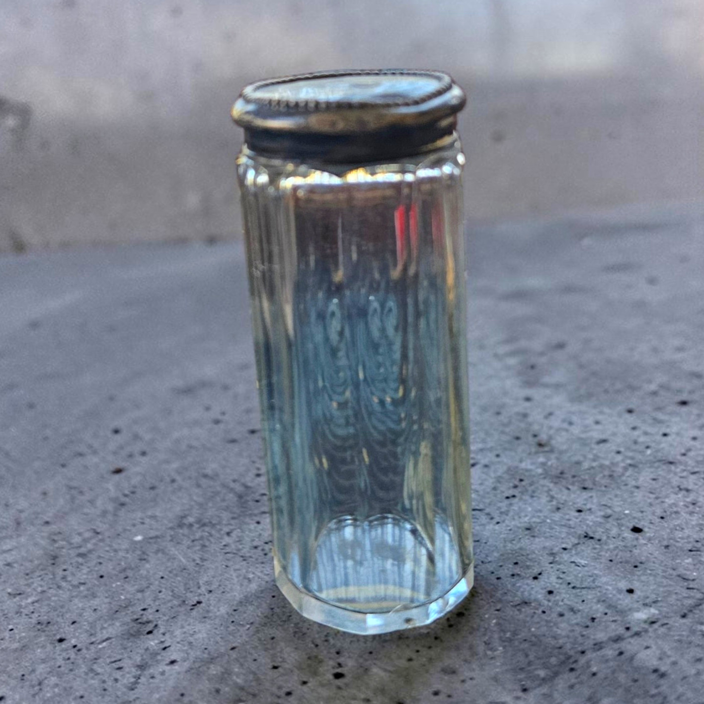 Antique Charles Dalgleish Glass Powder Jar with Monogrammed Silver Lid