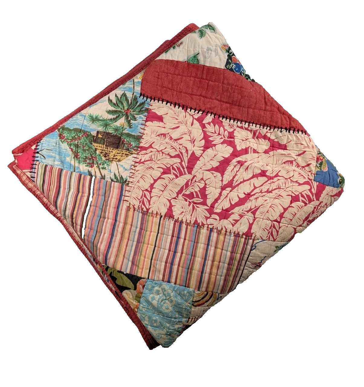 VTG Pottery Barn Salsa Luau Hawaiian Patchwork Quilt Full/Queen Size 87\ VTG Pottery Barn Salsa Luau Hawaiian Patchwork Quilt Full/Queen Size 87\