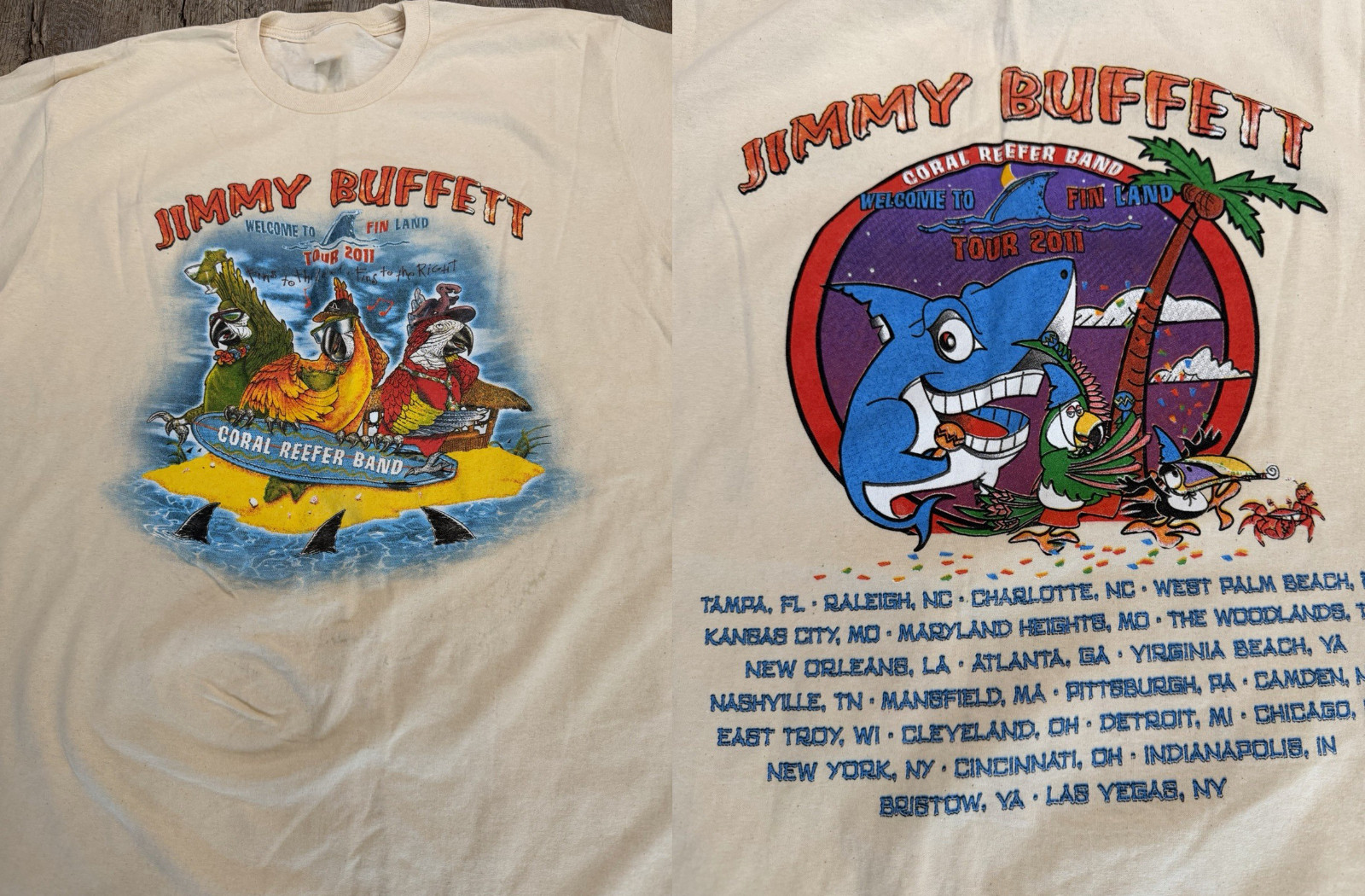 2 Sides Jimmy Buffett 2011 Finland Concert White T Shirt Reprint SU126