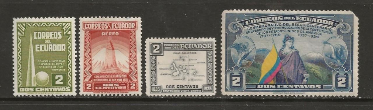 ECUADOR - FOUR 1935-38 MH STAMPS - G92 ECUADOR - FOUR 1935-38 MH STAMPS - G92