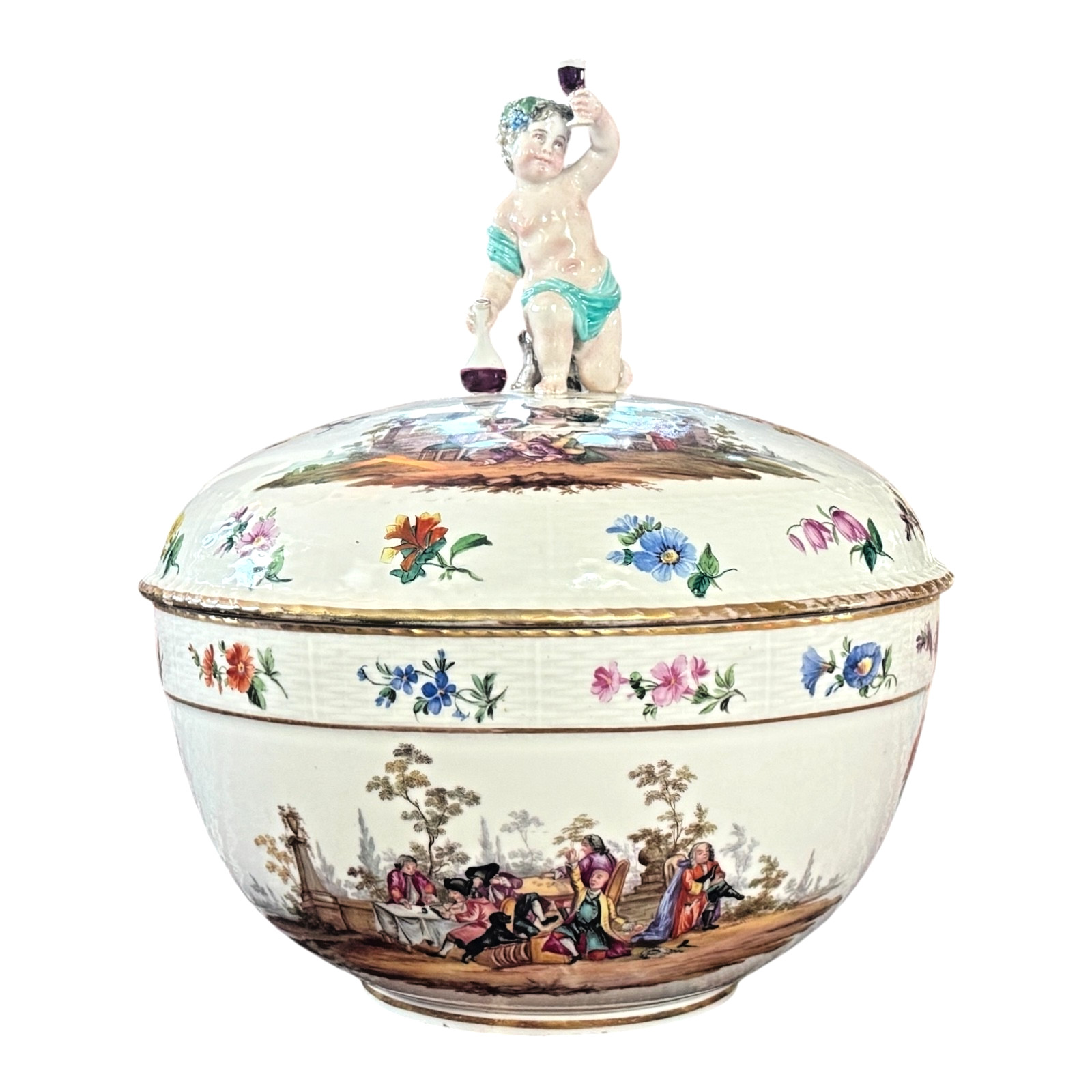 Antique KPM Porcelain Bacchus Cherub Figural Painted Tureen Punch Bowl Antique KPM Porcelain Bacchus Cherub Figural Painted Tureen Punch Bowl