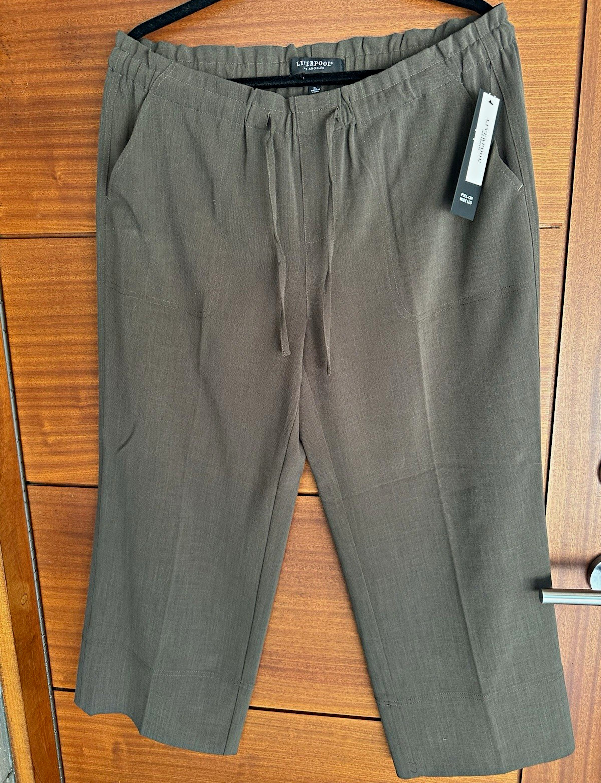 Liverpool Women’s Green Solid Dress Pants Straight Leg Drawstring Pockets 12