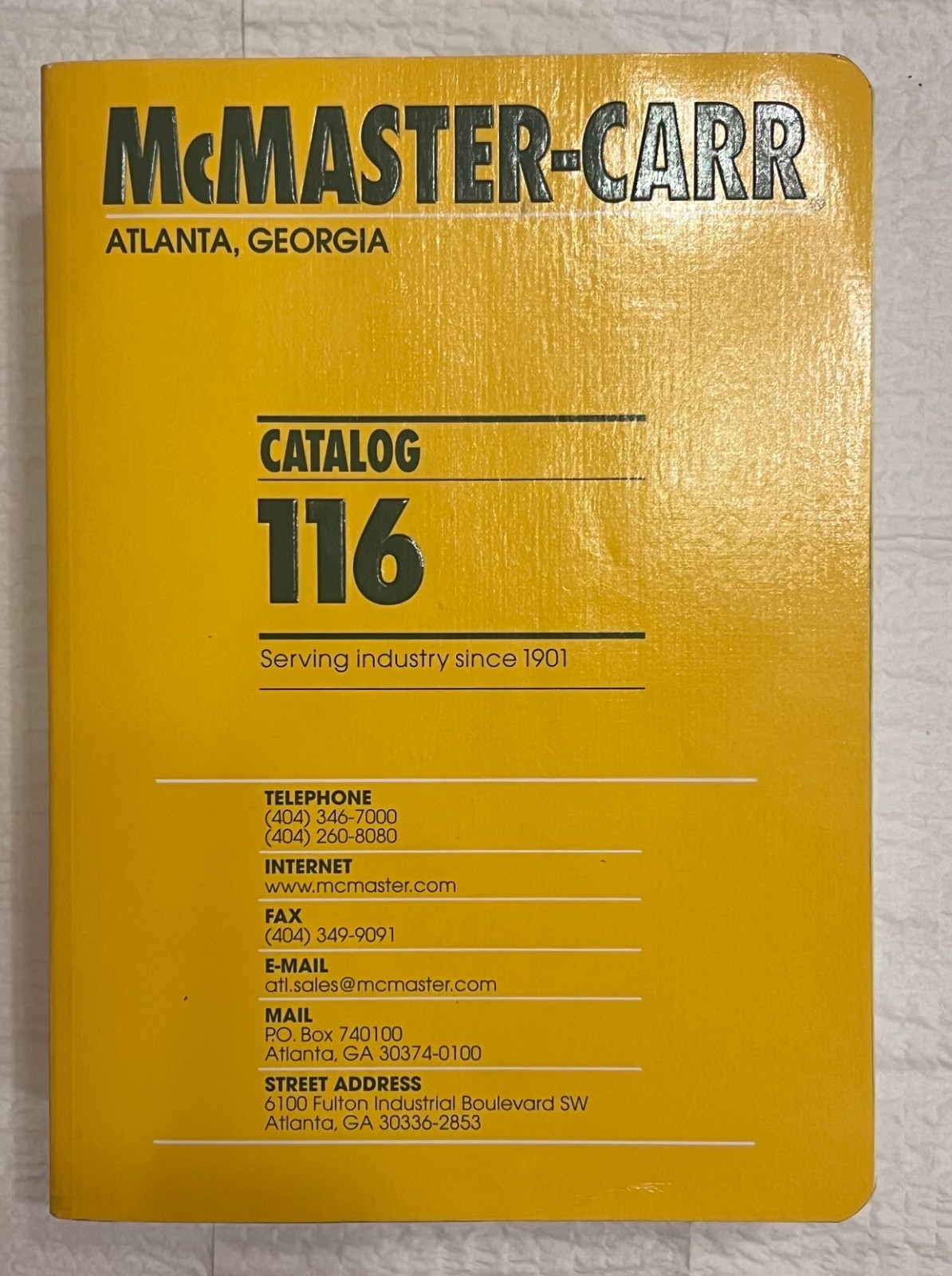 McMaster-Carr Catalog 116, Industrial Supply Product Catalog, Atlanta, Georgia