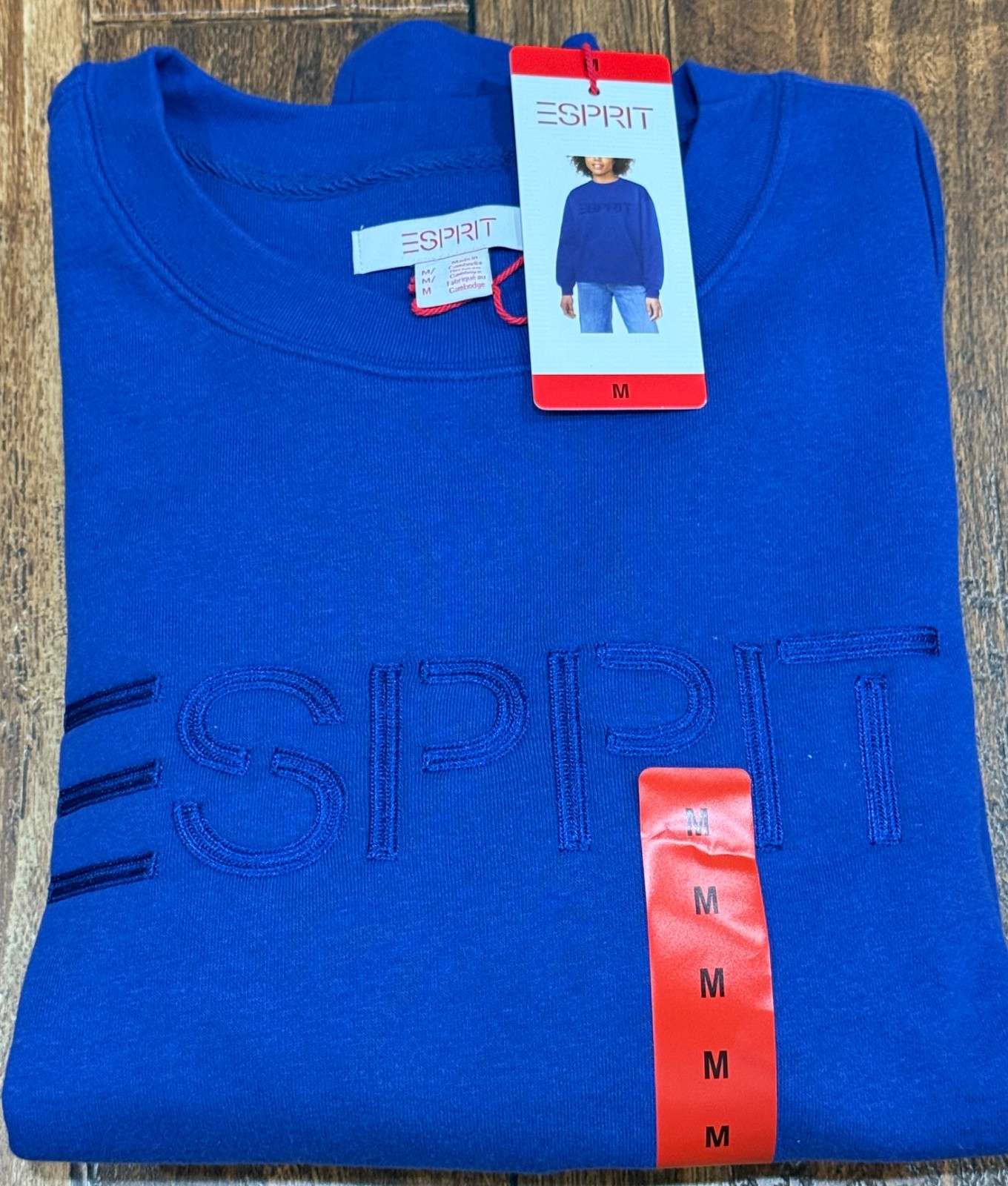 NWT Esprit Women\'s Logo Fleece Crewneck Sweatshirt Embroidered 80s Retro Viral