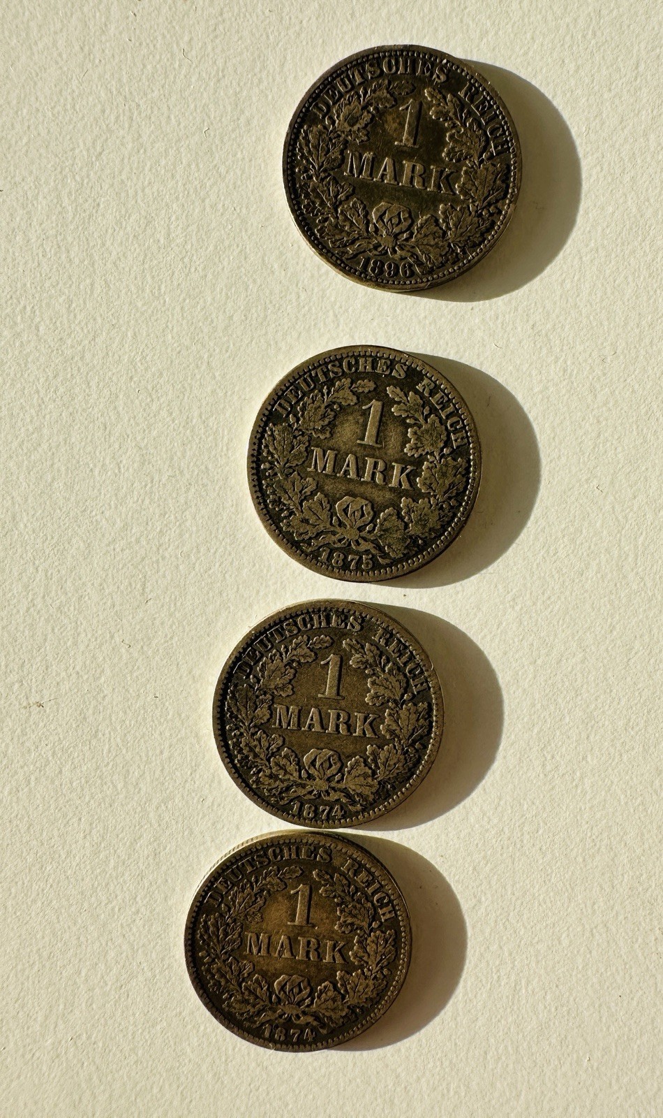 4x 1 Mark German Reich 1874/1875/1896 A Silver 900 Coins Empire