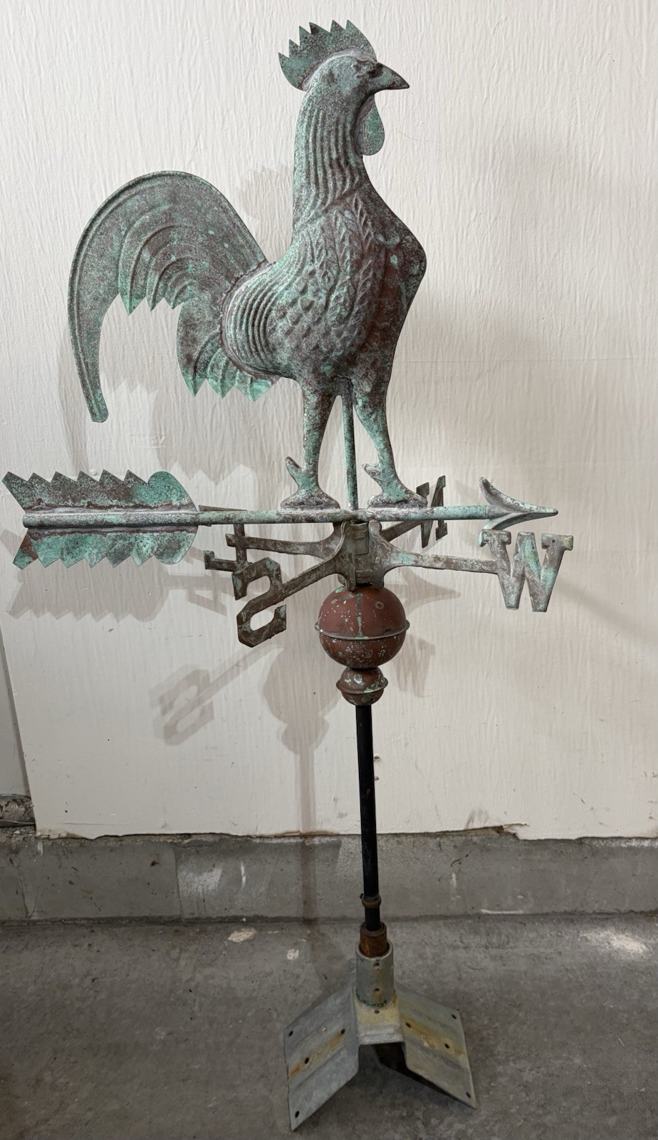 Antique ROOSTER Copper Weathervane With Wind Directions & Mounting Bracket 4 ft Antique ROOSTER Copper Weathervane With Wind Directions & Mounting Bracket 4 ft