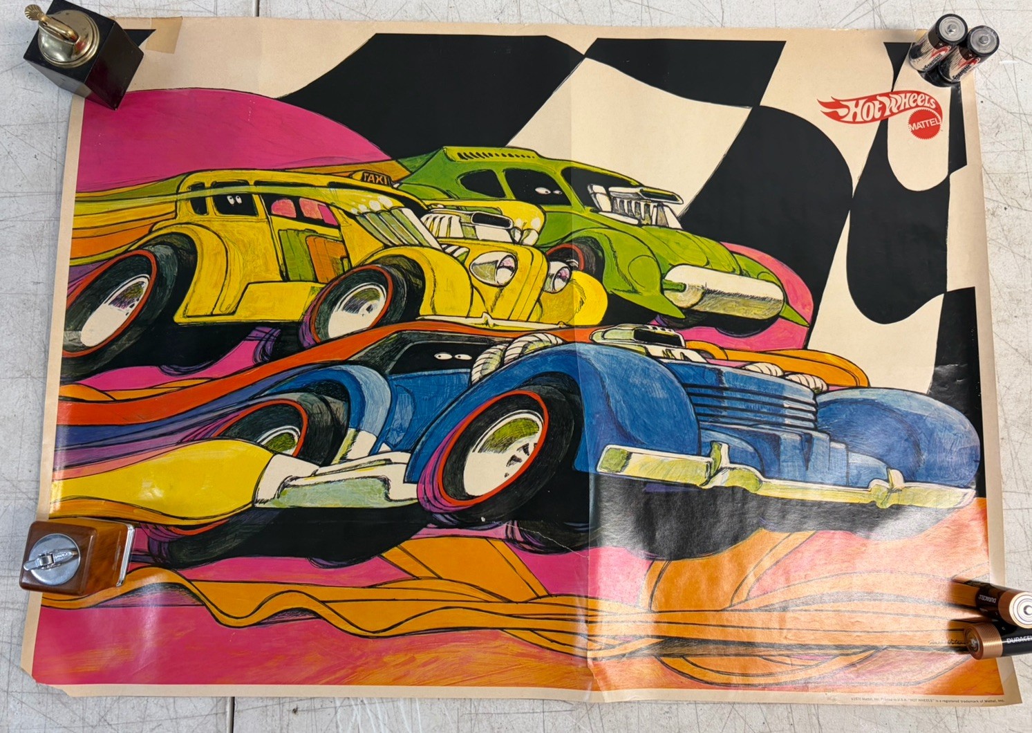 Vintage 1970 Hot Wheels Poster Redline WILD RACER 21x29 Mattel USA Original