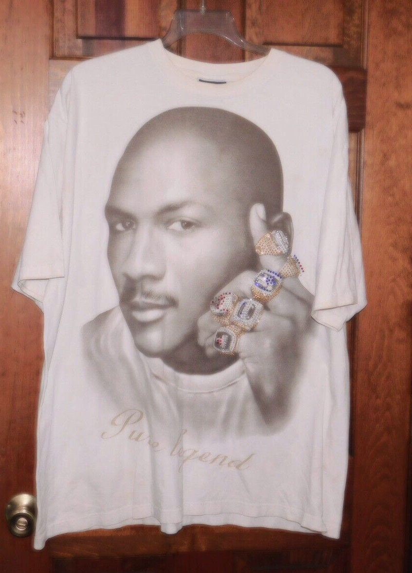 Vintage 90s Chicago Bulls Michael Jordan 6 Ring Portrait Rap Shirt Cypher sz 3XL