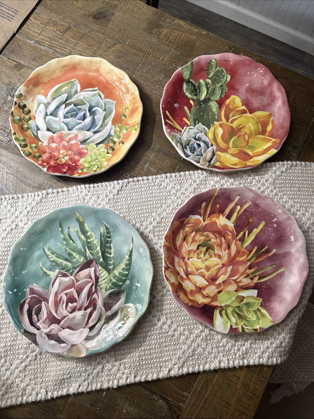 Pier 1 Marfa Succulents Ironstone Salad Playes - Set Of 4
