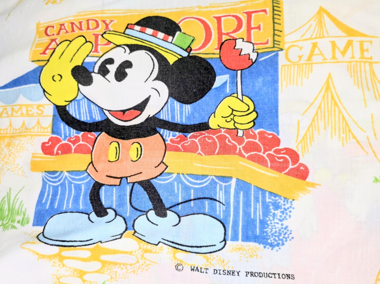 Vtg Walt Disney Productions Mickey Mouse Flat Sheet 64\