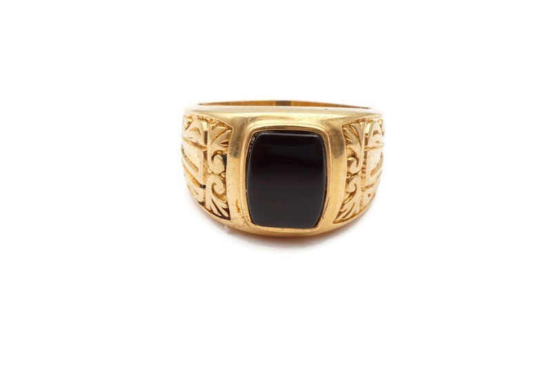 10k Yellow Gold Black Onyx Ring Size 10 Mens