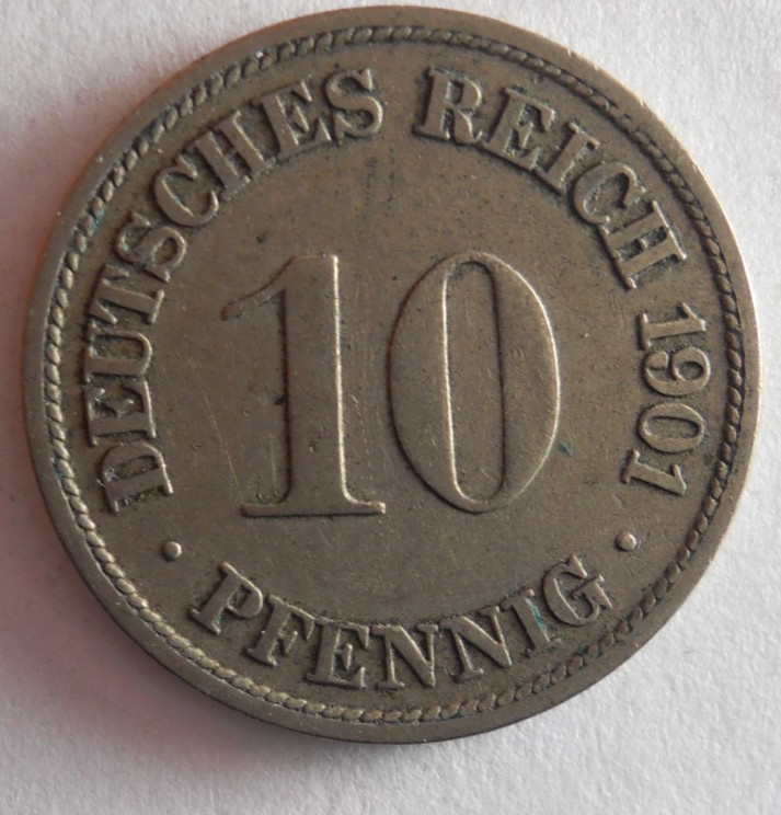 1901 F GERMAN EMPIRE 10 PFENNIG - Excellent Coin -  - Germany Bin #16