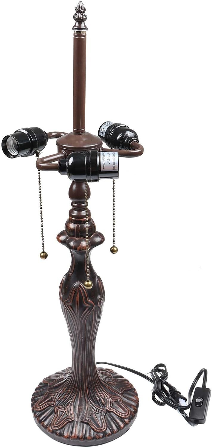 Antique Brown Metal Table Lamp Base with 3-Light Sockets, 25