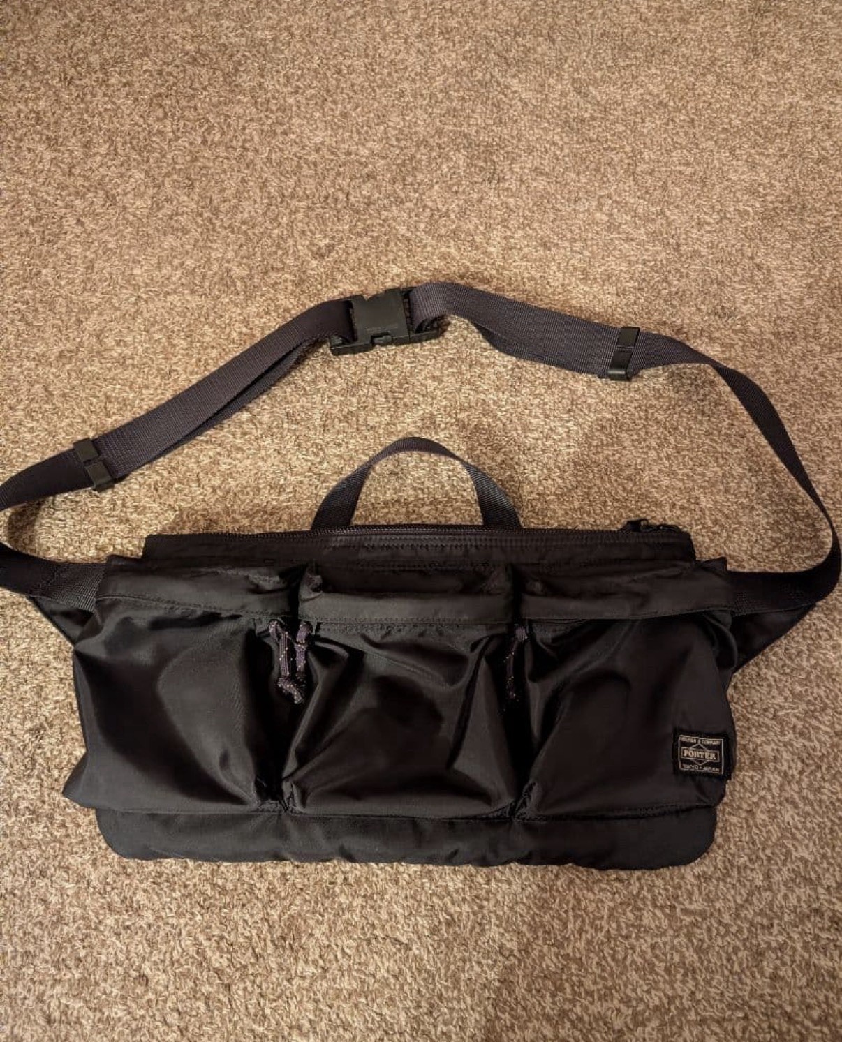 PORTER FORCE Waist Bag Black Nylon Shoulder Crossbody Bag Yoshida Japan