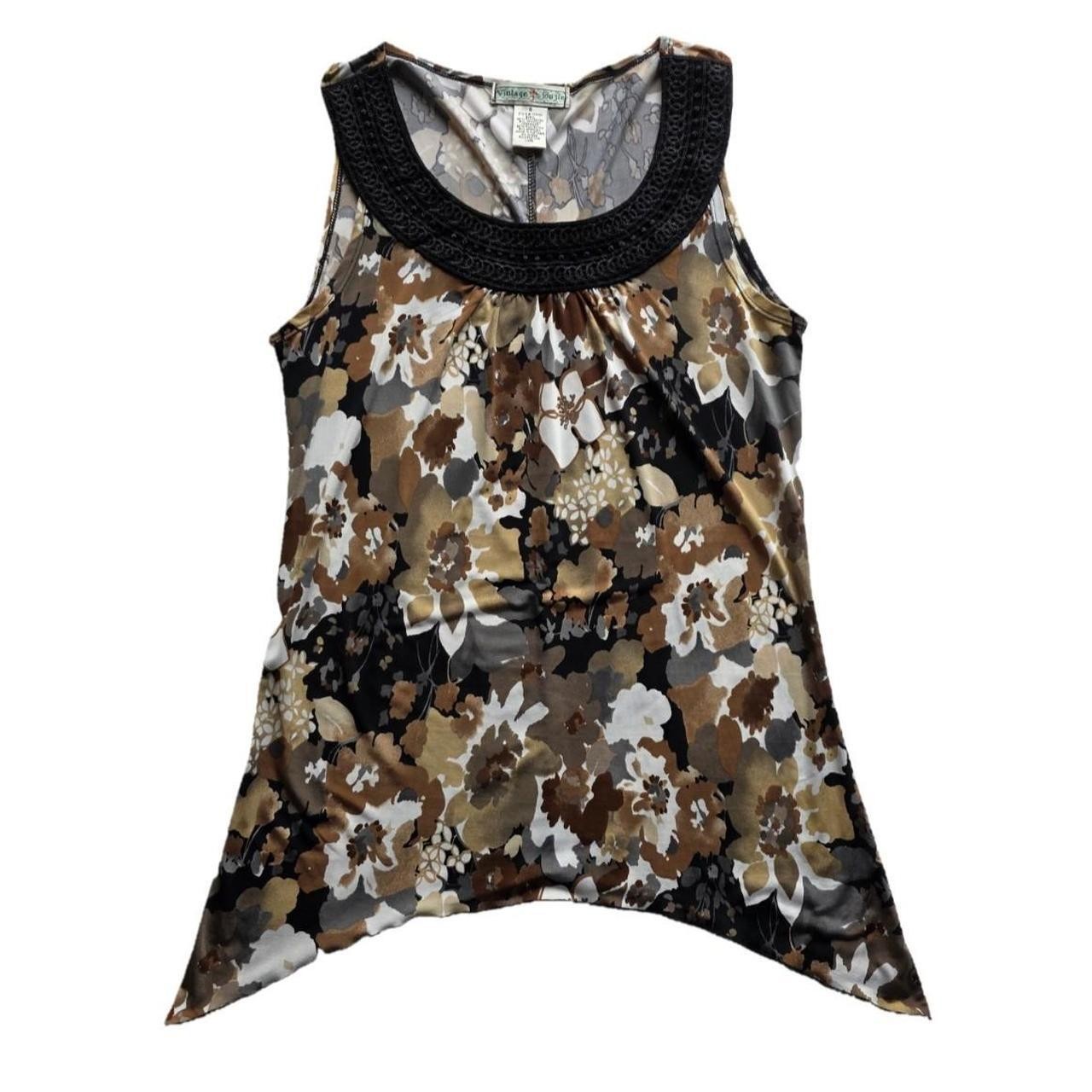 Women\'s Vintage Suzie Y2k Brown Black floral Tank Top Size Small