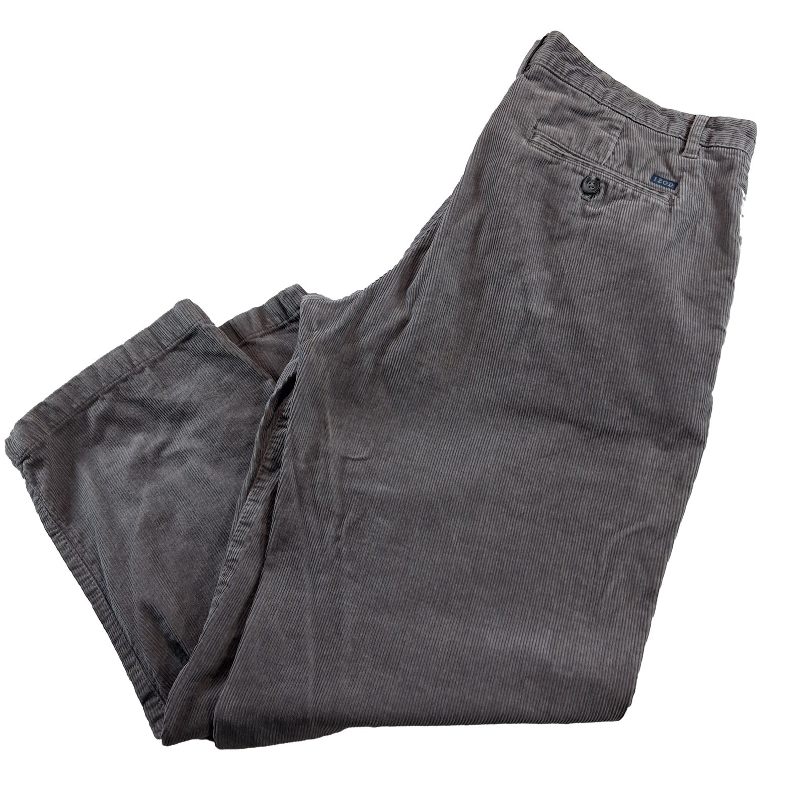 IZOD Corduroy Pants Mens 36x29 Gray Straight Fit 100% Cotton Casual Trousers