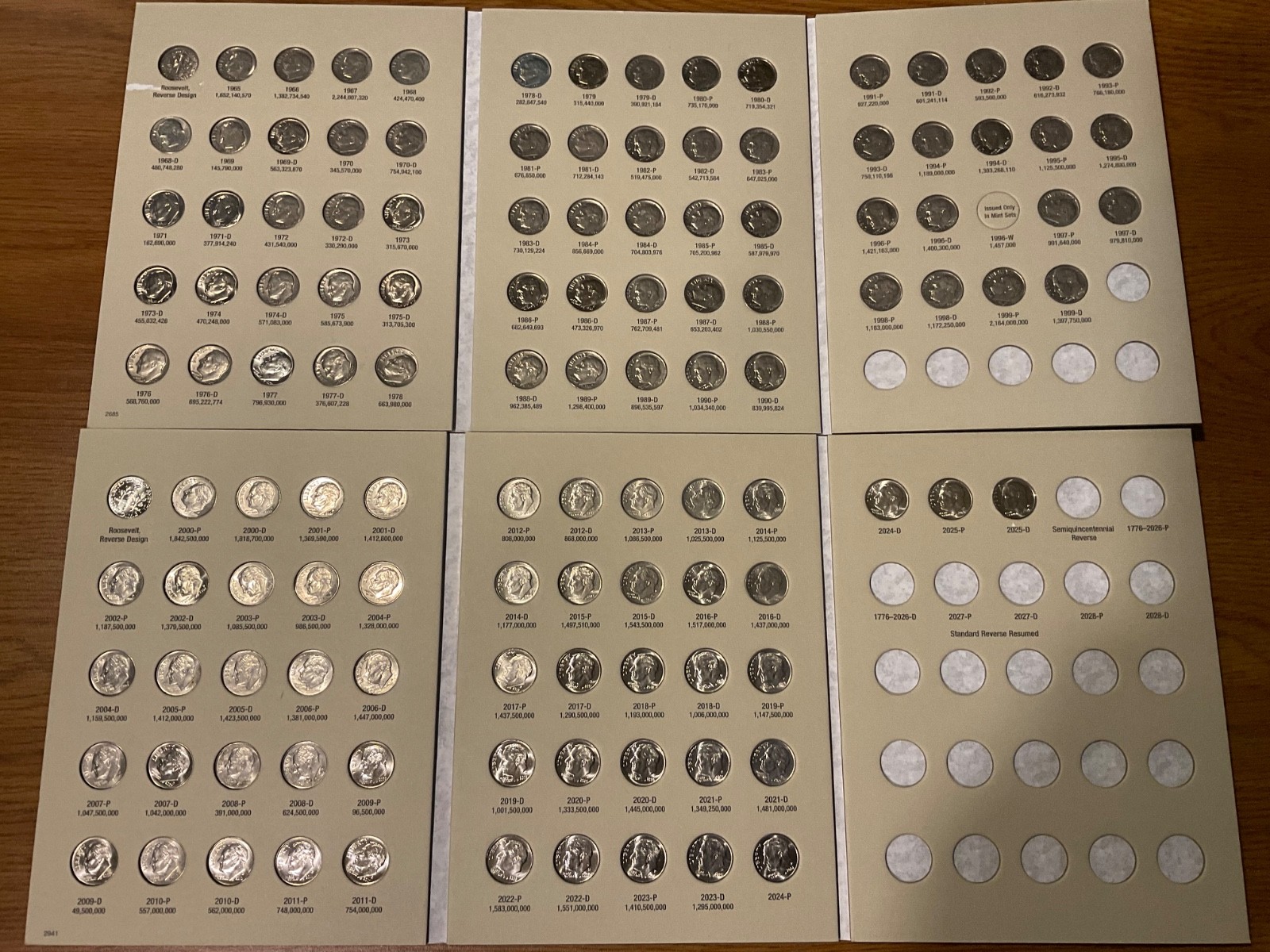 COMPLETE Set Roosevelt Dimes 1965 - 2026 in Folders, COMPLETE P&D SET