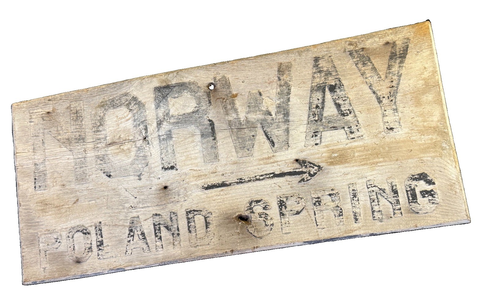 Antique Folk Art Painted Wooden Directional Sign NORWAY Poland Spring Maine
