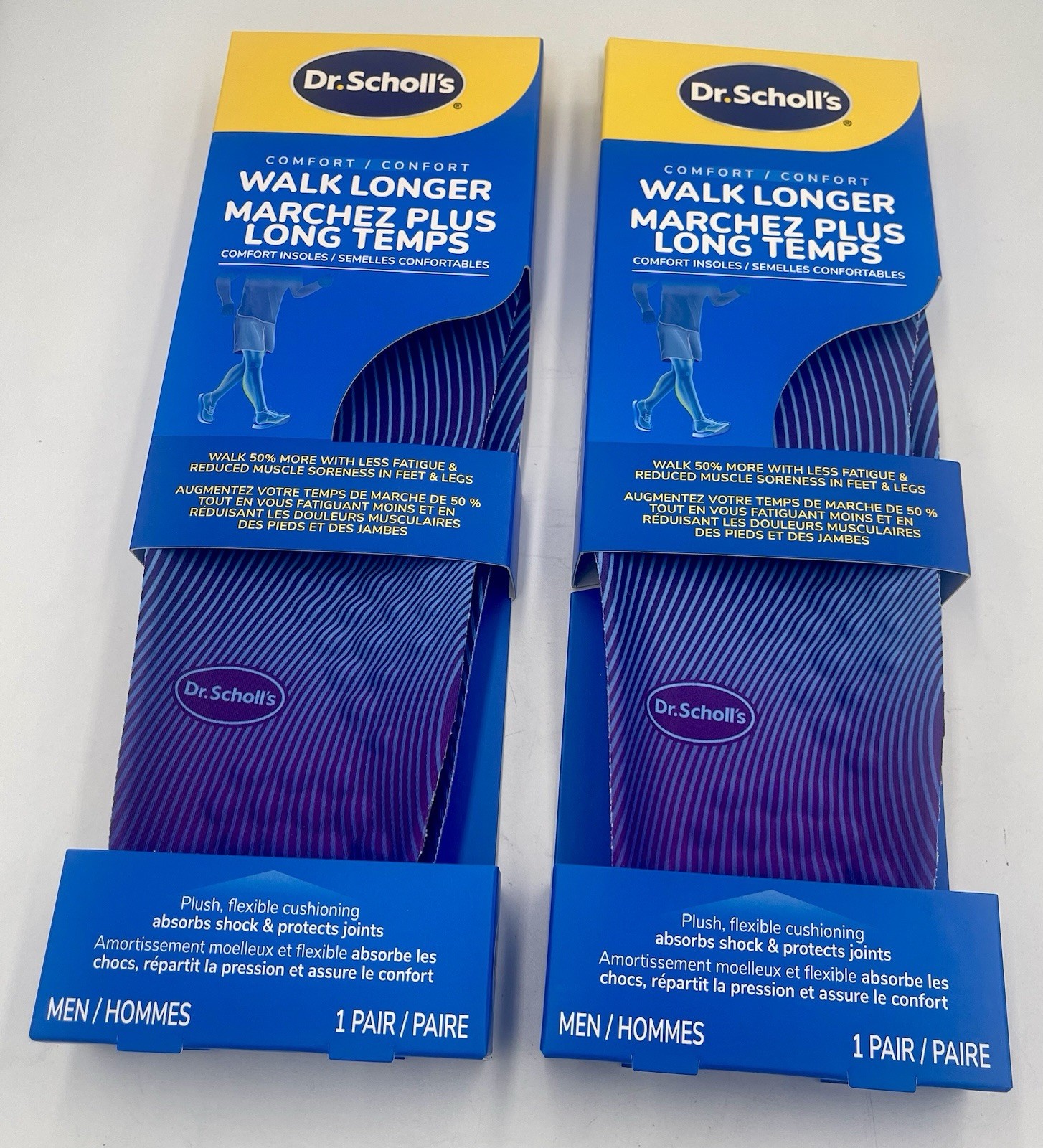Lot of 2 Dr Scholls Walk Longer Insoles Mens 8-14 Trim To Fit Comfort Gel