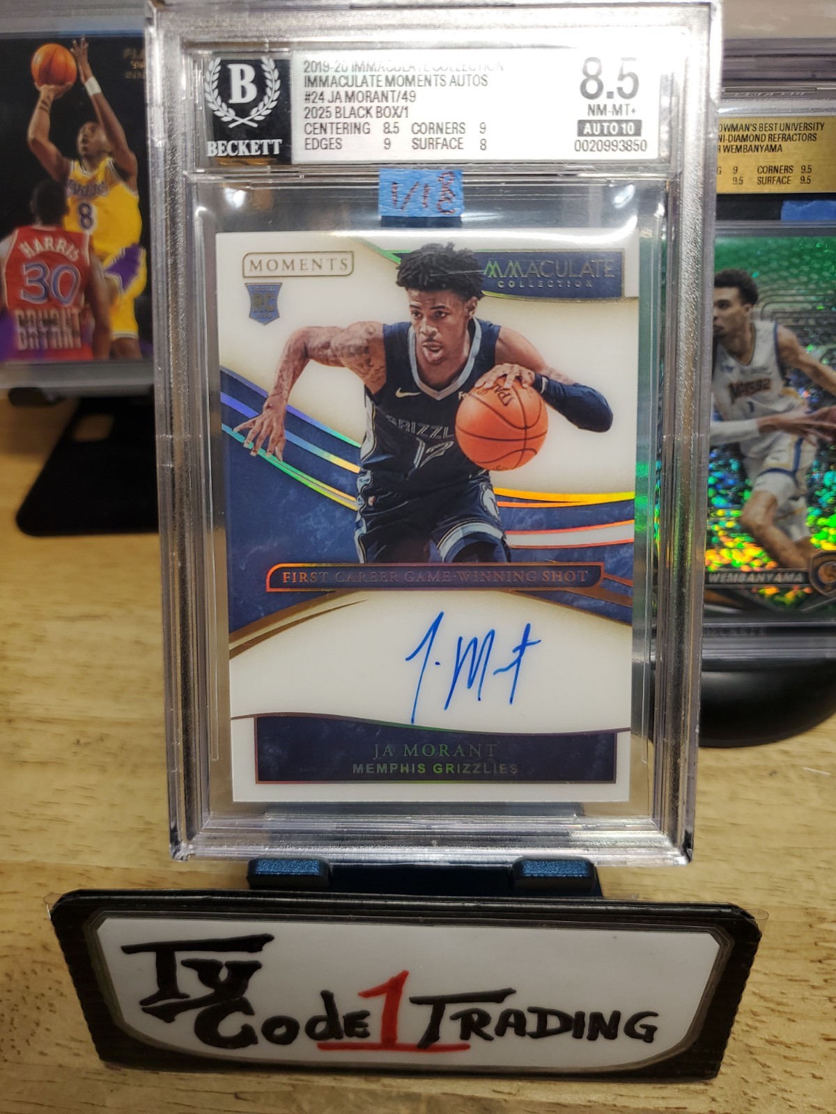 2019 Panini Immaculate Collection Auto Ja Morant RPA Rookie Black Box / 1 BGS 10