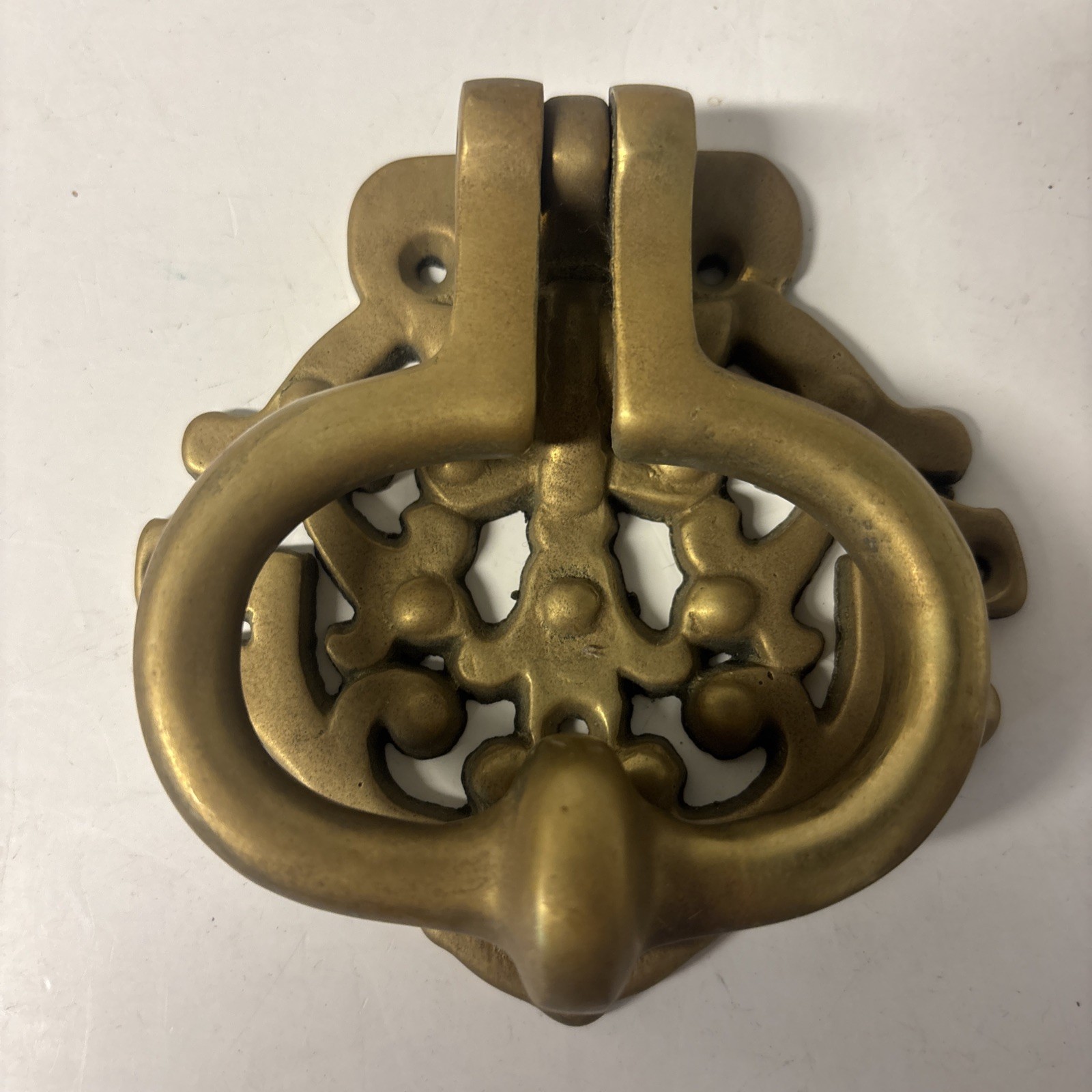 VTG Solid Brass Door knocker Ornate Colonial 1980s Gold Color Classic Home Decor