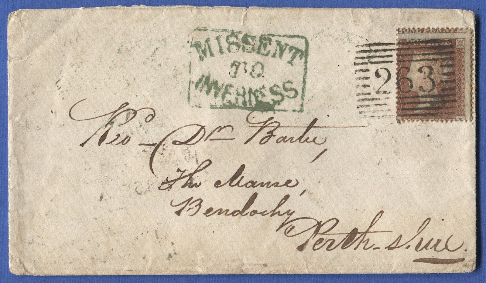 GB QV 1855 Scotland cover, three Green cancels \
