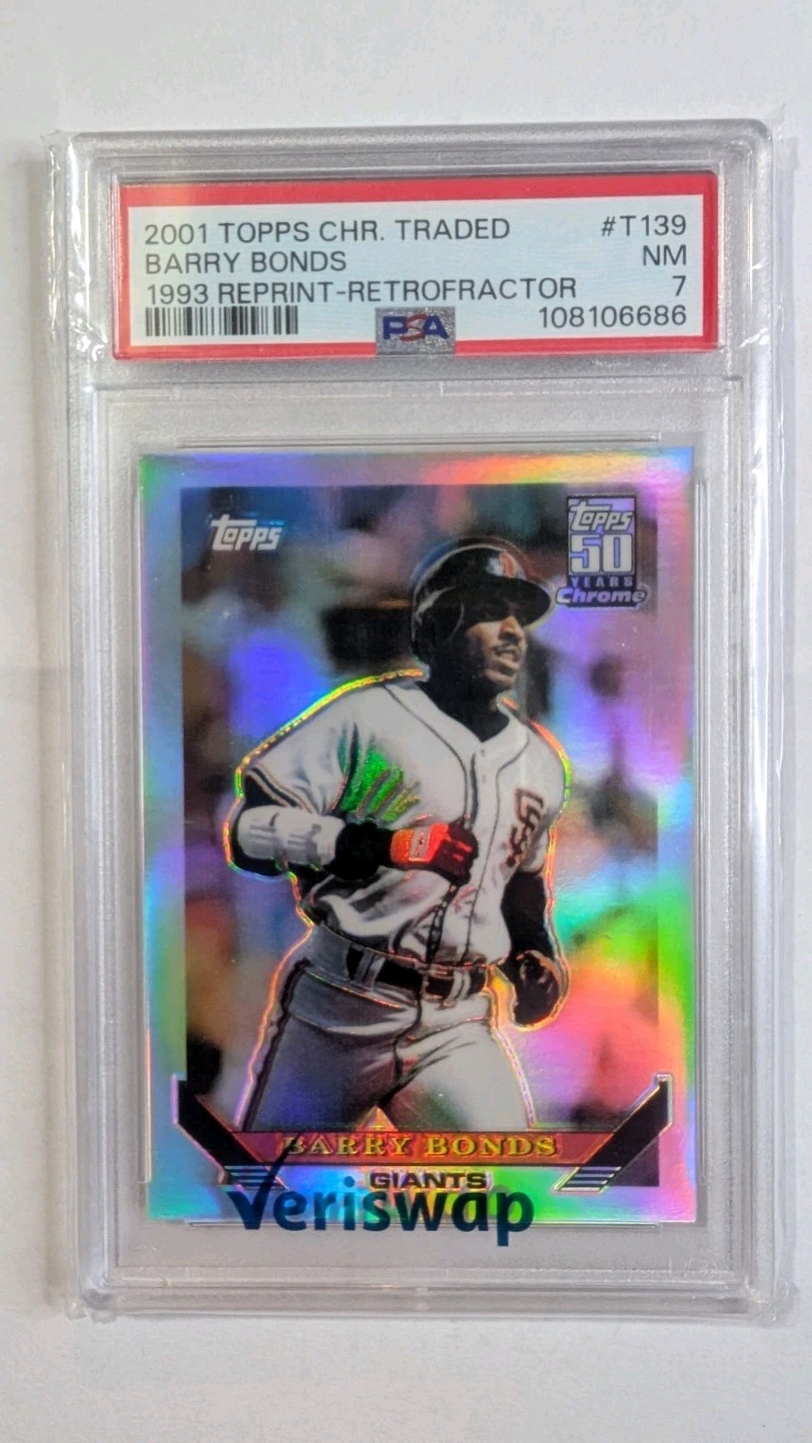 2001 Topps Barry Bonds 1993 Retrofractor Reprint Refractor PSA 7 50 Years SP 2001 Topps Barry Bonds 1993 Retrofractor Reprint Refractor PSA 7 50 Years SP