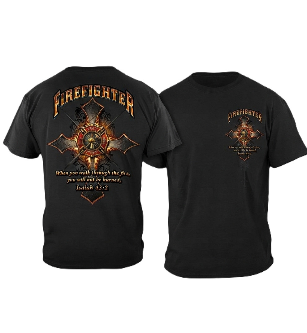 Firefighter Isaiah 43:2 Walk Through the Fire Christian Premium T-Shirt