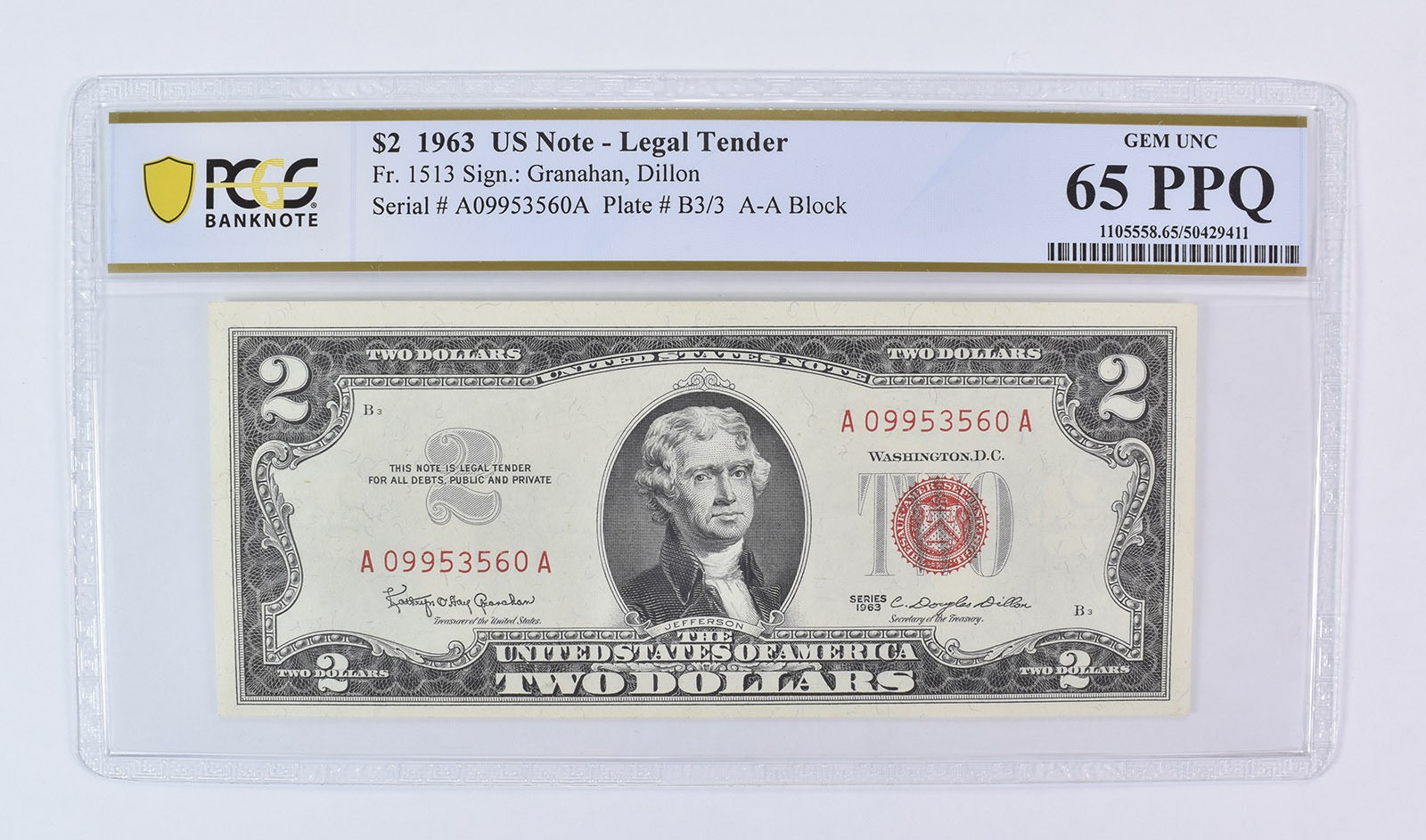 1963 $2 US Legal Tender Fr#1513 Gem Unc 65 PPQ PCGS 1963 $2 US Legal Tender Fr#1513 Gem Unc 65 PPQ PCGS