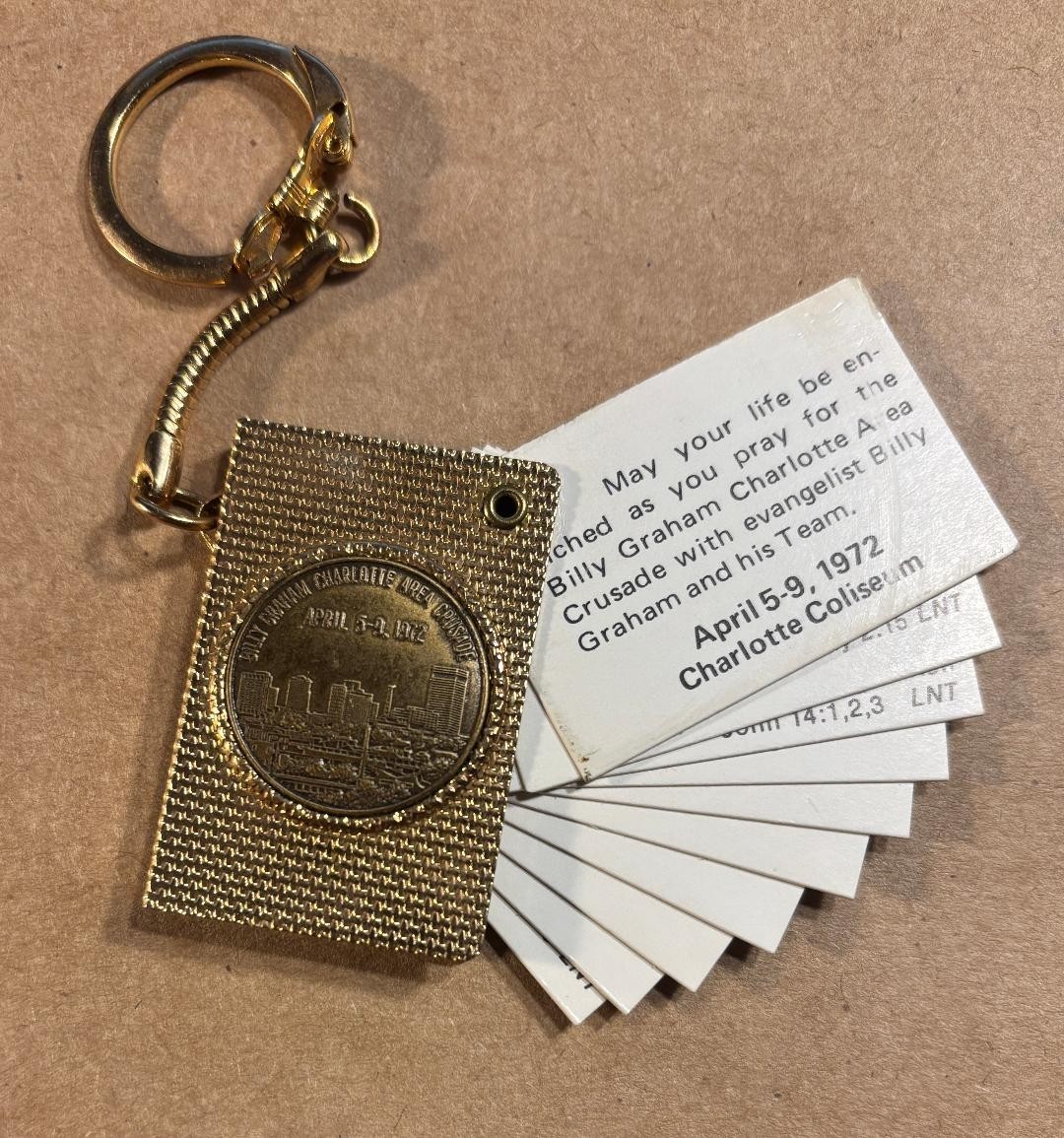 Vintage 1972 Billy Graham Charlotte, NC Crusade Keychain with Fan-Out Booklet Vintage 1972 Billy Graham Charlotte, NC Crusade Keychain with Fan-Out Booklet