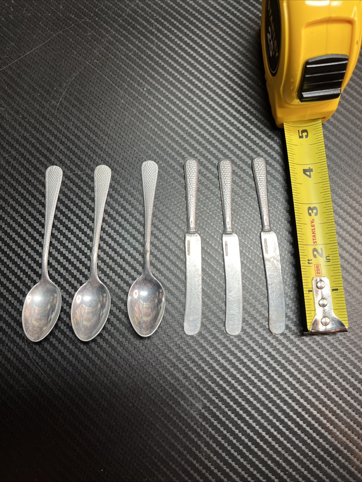 Vtg German Mini Toy Metal Silverware Set 4” Play Kitchen Utensils Vtg German Mini Toy Metal Silverware Set 4” Play Kitchen Utensils