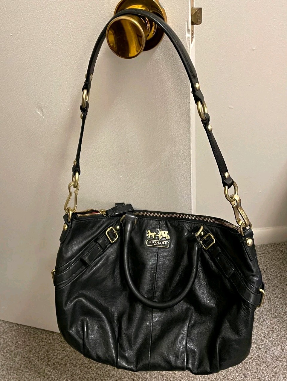 Vintage Coach Black  Madison Leather Sophia Satchel, (#15960) Gold Hardware