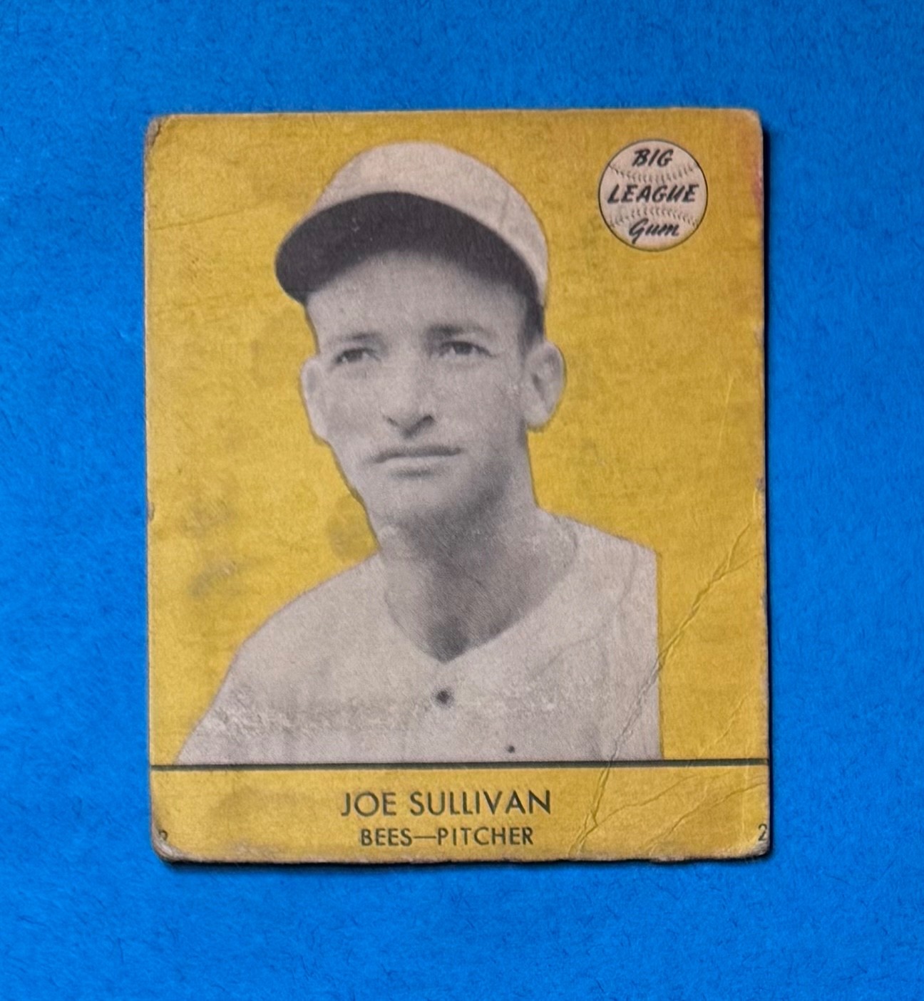1941 GOUDEY #22 JOE SULLIVAN BASEBALL CARD - YELLOW BACKGROUND TOUGH SHORT PRINT
