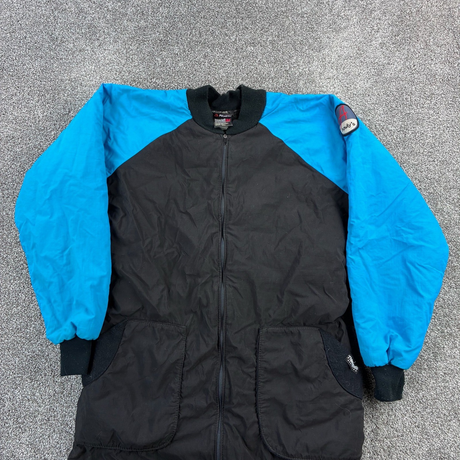 Vintage Andy\'s Undies Snowsuit Mens XL Blue Black One Piece Snow Bib Snowboard